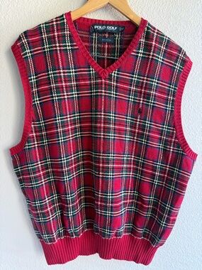 Polo Ralph Lauren Golf Plaid Sweater Vest 100% Cotton Size XL